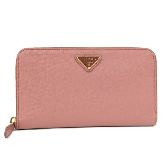 Prada Round Zipper Long Wallet Saffiano Leather Pink Kp5028